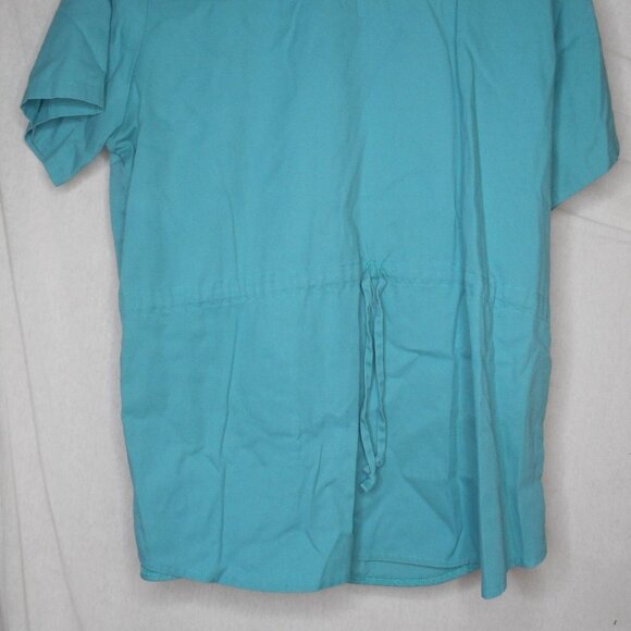 Blue Green Button Front Coat Jacket Scrub Top - Picture 6 of 6